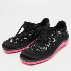 Pre Owned Miu Miu Black Satin Astro Sneakers Size 36
