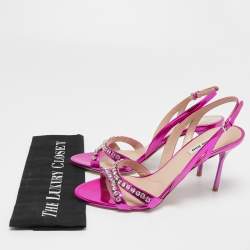 Miu Miu Magenta Pink Laminated Leather Crystals Embellished Sandals Size 41