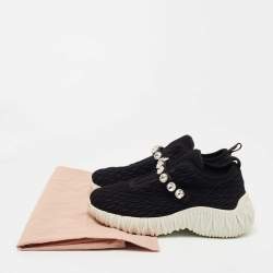 Pre Owned Miu Miu Black Nylon Crystal Embellished Low Top Sneakers 36