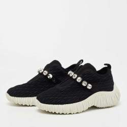 Pre Owned Miu Miu Black Nylon Crystal Embellished Low Top Sneakers 36