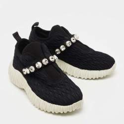 Pre Owned Miu Miu Black Nylon Crystal Embellished Low Top Sneakers 36