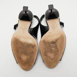 Pre Owned Miu Miu Black Patent Leather Slingback Pumps Size 37.5 