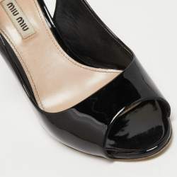 Pre Owned Miu Miu Black Patent Leather Slingback Pumps Size 37.5 