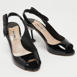 Pre Owned Miu Miu Black Patent Leather Slingback Pumps Size 37.5 