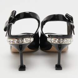 Pre Owned Miu Miu Black Patent Leather Slingback Pumps Size 37.5 