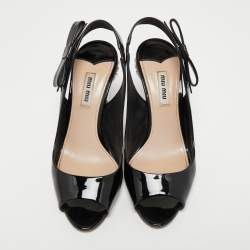 Pre Owned Miu Miu Black Patent Leather Slingback Pumps Size 37.5 
