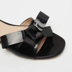 Miu Miu Black Patent Leather Bow Crystal Embellished Flat Slides Size 38.5