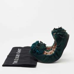 Miu Miu Dark Green Suede Fringe Bow Scrunch Ballet Flats Size 38