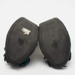 Miu Miu Dark Green Suede Fringe Bow Scrunch Ballet Flats Size 38