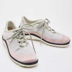 Miu Miu Pink/Grey Satin and Fabric Low Top Sneakers Size 36