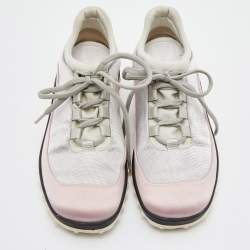 Miu Miu Pink/Grey Satin and Fabric Low Top Sneakers Size 36