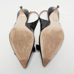 مملوكة مسبقًا Miu Miu Black Patent Leather Bow Pointed Toe Slingback Pumps Size 40 