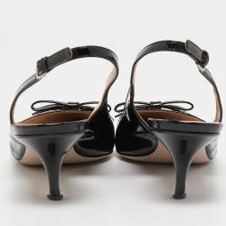مملوكة مسبقًا Miu Miu Black Patent Leather Bow Pointed Toe Slingback Pumps Size 40 