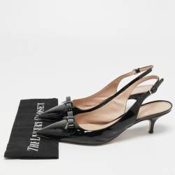 مملوكة مسبقًا Miu Miu Black Patent Leather Bow Pointed Toe Slingback Pumps Size 40 