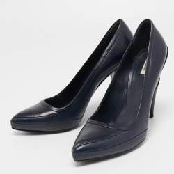 Miu Miu Navy Blue Leather Pointed Toe Pumps Size 40