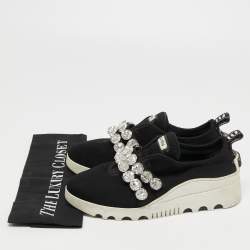 Miu Miu Black Knit Fabric Crystal Embellished Slip On Sneakers Size 36.5