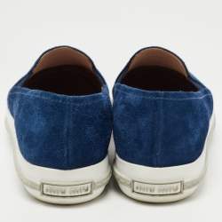 Pre Owned Miu Miu Blue Suede Metal Cap Toe Slip On Sneakers Size 37