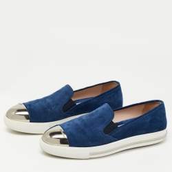 Pre Owned Miu Miu Blue Suede Metal Cap Toe Slip On Sneakers Size 37