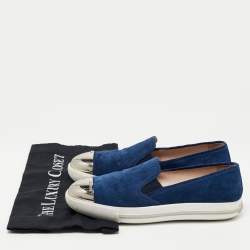 Pre Owned Miu Miu Blue Suede Metal Cap Toe Slip On Sneakers Size 37