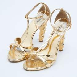 Miu Miu Metallic Gold Leather T-Strap Sandals Size 38.5