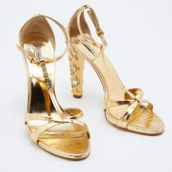 Miu Miu Metallic Gold Leather T-Strap Sandals Size 38.5