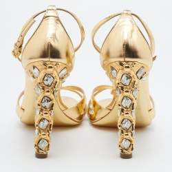 Miu Miu Metallic Gold Leather T-Strap Sandals Size 38.5