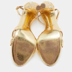 Miu Miu Metallic Gold Leather T-Strap Sandals Size 38.5
