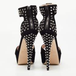 Miu Miu Black Suede Studded Ankle Strap Platform Sandals Size 38