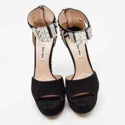 Miu Miu Black Suede Studded Ankle Strap Platform Sandals Size 38
