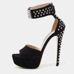 Miu Miu Black Suede Studded Ankle Strap Platform Sandals Size 38