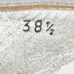 Miu Miu Silver Glitter and Leather Cross Strap Espadrille Wedge Sandals Size 38.5