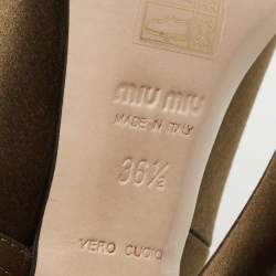 Miu Miu Olive Green Satin Crystal Embellished Mary Jane Pointed Toe Pumps Size 36.5