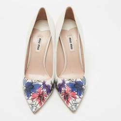 Pre Owned Miu Miu White Leather Floral Print Pumps Size 39