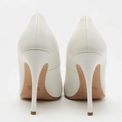 Pre Owned Miu Miu White Leather Floral Print Pumps Size 39