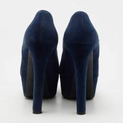 Pre Owned Miu Miu Navy Blue Suede Platform Mary Jane Pumps Size 37
