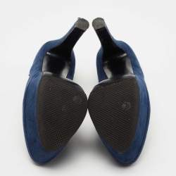Pre Owned Miu Miu Navy Blue Suede Platform Mary Jane Pumps Size 37