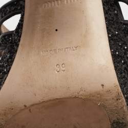 Pre Owned Miu Miu Black Coarse Glitter Platform Ankle Strap Sandals Size 39