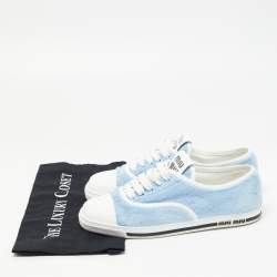 Pre Owned Miu Miu Blue/White Terry Fabric and Rubber Low Top Sneakers Size 39.5
