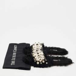 Pre Owned Miu Miu Black Fur Pearl Embellished Flat Slides Size 39