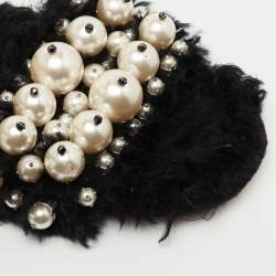 Pre Owned Miu Miu Black Fur Pearl Embellished Flat Slides Size 39