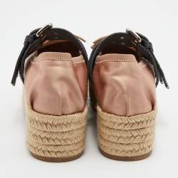 مملوكة مسبقًا Miu Miu Beige/Black Satin and Leather Ballet Espadrille Platform Flats Size 36