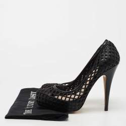 مملوكة مسبقًا Miu Miu Black Woven Leather Platform Pumps Size 35