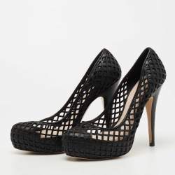 مملوكة مسبقًا Miu Miu Black Woven Leather Platform Pumps Size 35