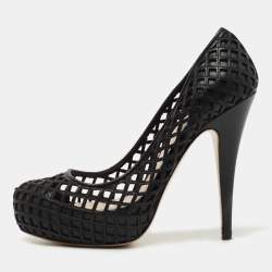 مملوكة مسبقًا Miu Miu Black Woven Leather Platform Pumps Size 35