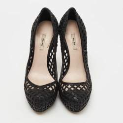 مملوكة مسبقًا Miu Miu Black Woven Leather Platform Pumps Size 35