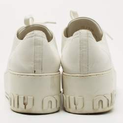 Miu Miu White Leather Crystal Embellished Cap Toe Platform Sneakers Size 37.5
