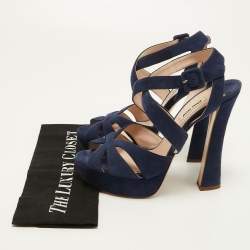 Pre Owned Miu Miu Navy Blue Suede Strappy Platform Sandals Size 39
