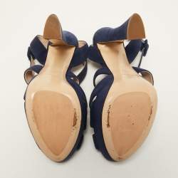 Pre Owned Miu Miu Navy Blue Suede Strappy Platform Sandals Size 39