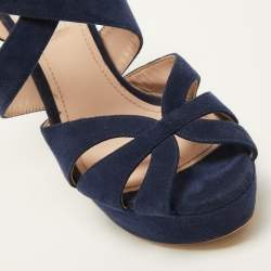 Pre Owned Miu Miu Navy Blue Suede Strappy Platform Sandals Size 39