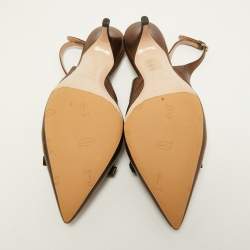 Pre Owned Miu Miu Metallic Brown Leather Bow Slingback Pumps Size 39